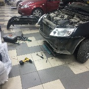 Гранта Лифтбек - установка бампера X-mugen и подключение ПТФ. 